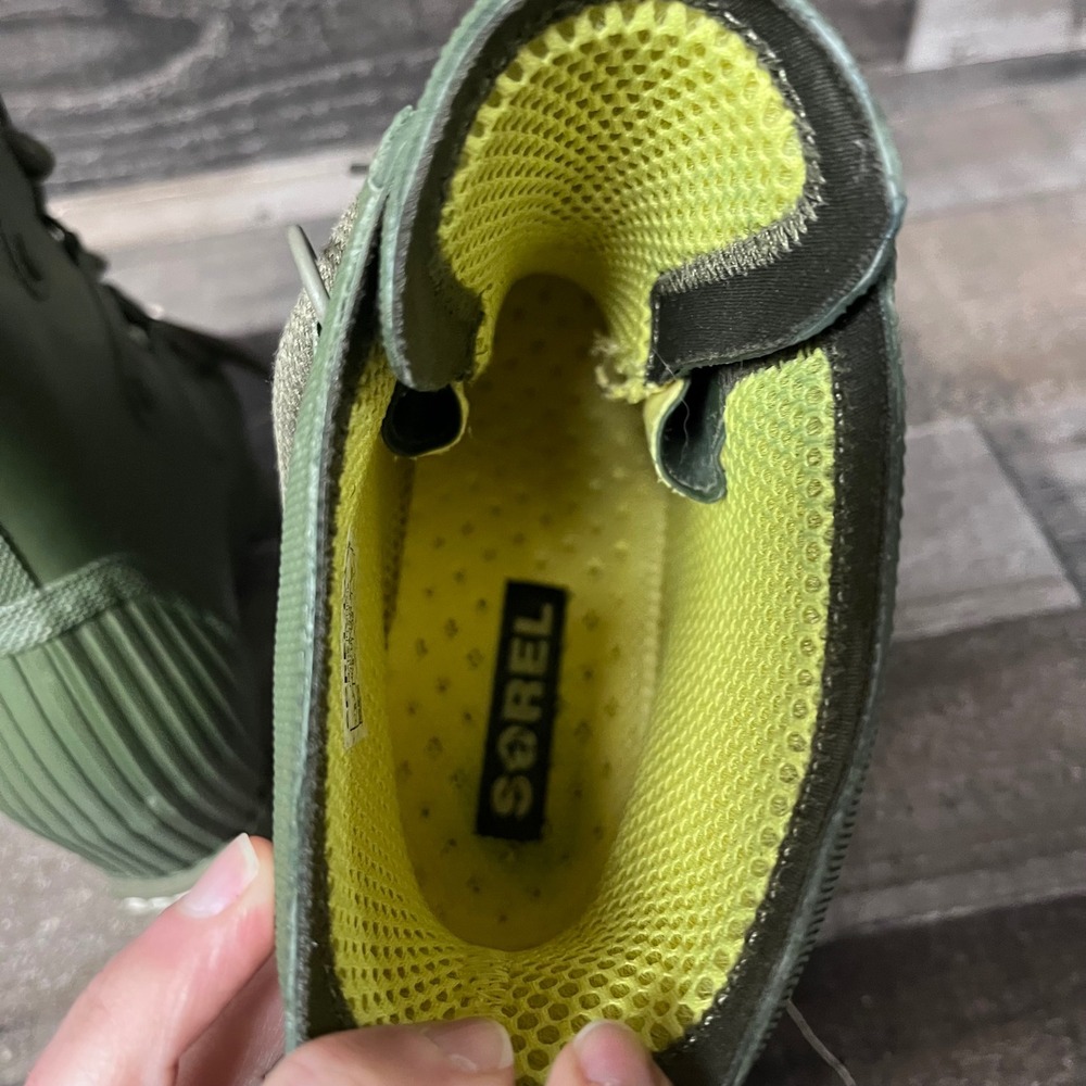 Sorel Joan of Arctic Wedge Rain Boots Olive Green Rubber Lace Up Waterproof - Picture 8 of 12